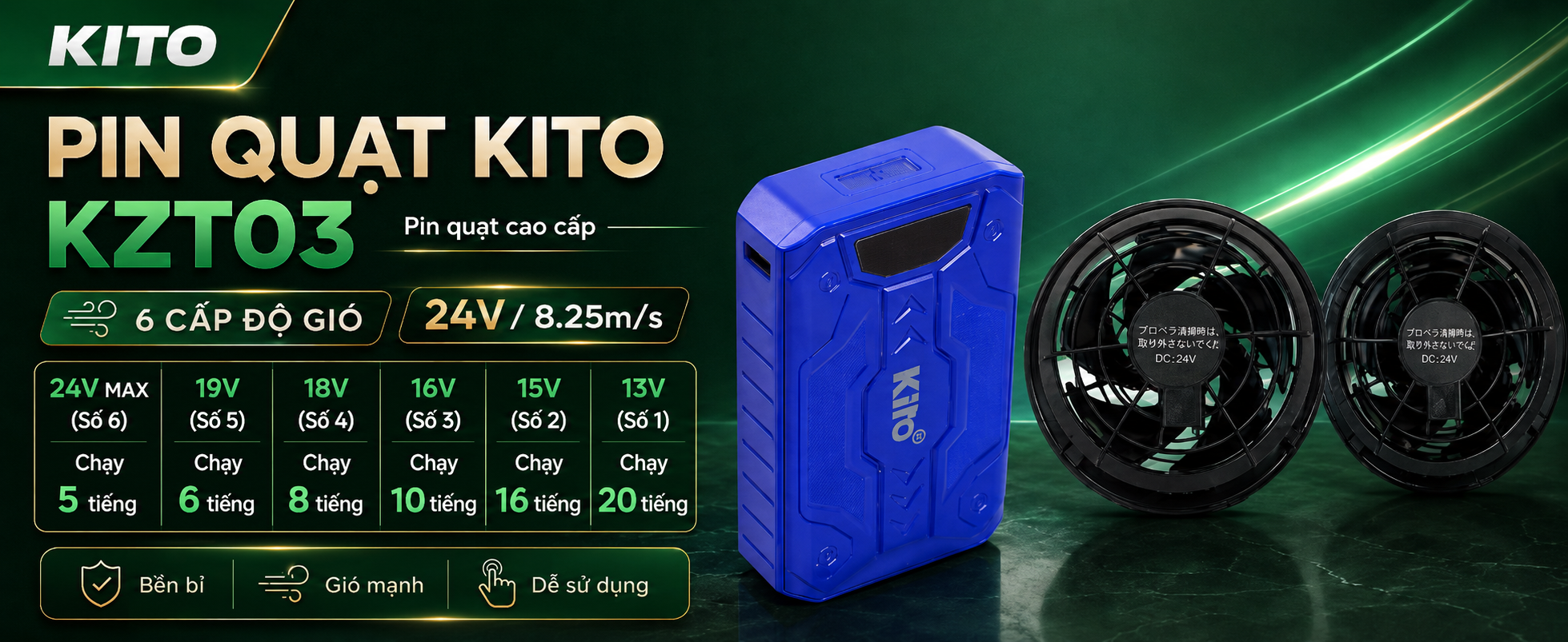 Bộ pin quạt KITO KZT03